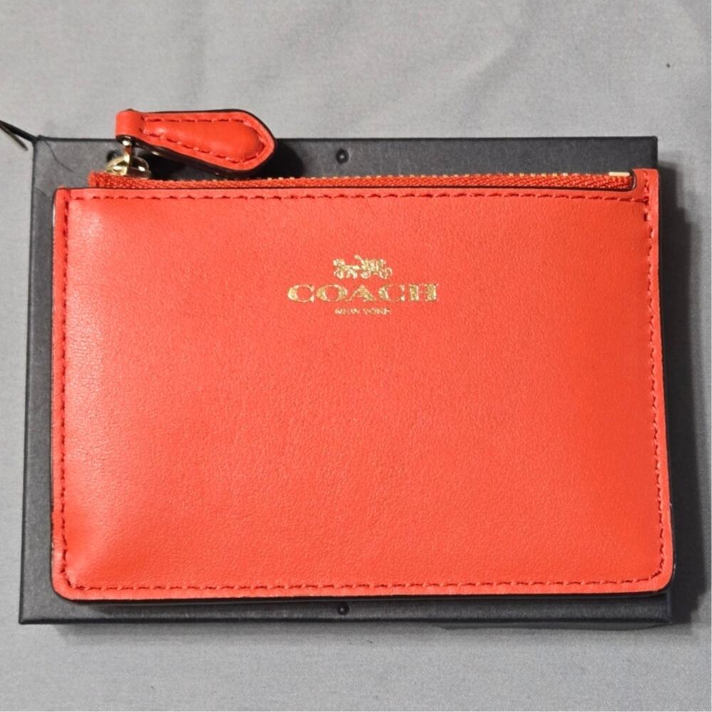 Coach Red Crossgrain Leather Mini  ID Case & Card Wallet